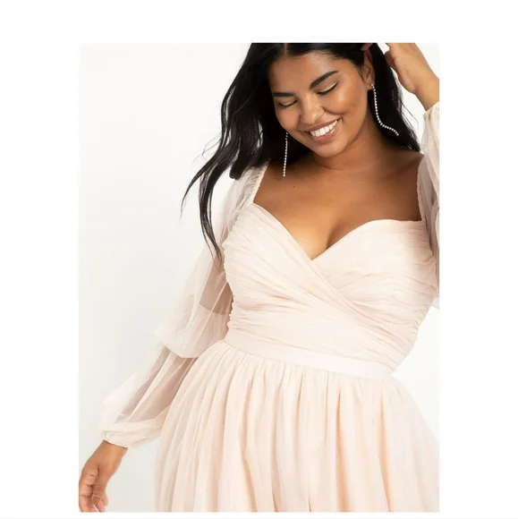 Eloquii Plus Size Puff Sleeve Tulle Romance Midi Dress Stratosphere Baby Blue 16 - Picture 3 of 12